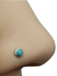 Turquoise Nose Stud Gemstone Curl 22g (0.6mm) 925 Silver Long Curl Screw Stud