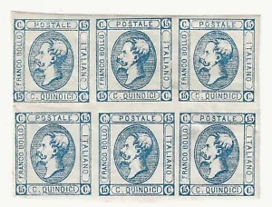 1863 Regno d'Italia - Blocco di sei 15 c. litografico Matraire MLH - Bild 1 von 2