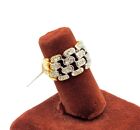 Vtg Sz 6 Ring Wide Band Rhinestones Checkered 18K GE Gold Plated Jewelry Signed