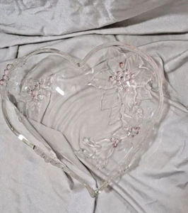 ❤VTG MIKASA GROSSE 10" KRISTALL GEPRÄGT ROSA WEIHNACHTSSTERN HERZFORM SCHALE/SCHALE - Bild 1 von 8