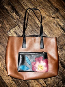 Vintage Women’s Relic Shoulder Handbag Brown Color W/Floral Colorful Design - Picture 1 of 6
