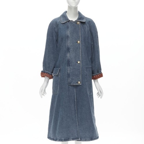 cappotto imbottito vintage MOSCHINO JEANS 1988 blu denim rosso foderato paisley IT42