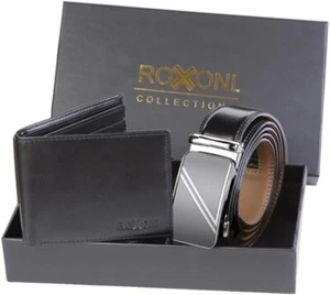 Pupeez Men's Ultra Soft Geniune Leather Rachet Belt and Wallet Gift Box - Picture 1 of 19