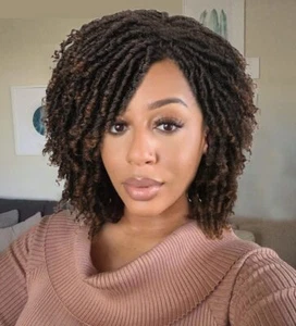 Dreadlock Wig Ombre Brown Short Curly Braided Twist Dreadlock Wig Heat Resistant - Picture 1 of 13