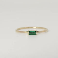 Natural Emerald Gemstone Dainty Ring Solid 10K Gold Stacking Jewelry For Someone