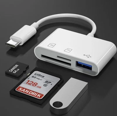 3-in-1 USB C Card Reader Adapter for Micro SD TF Cards iPad MacBook Chromebook - Image 1 of 4