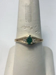 EMERALD - DIAMOND 14K YELLOW GOLD RING - SIZE 8 3/4 (J1364) - Picture 1 of 5