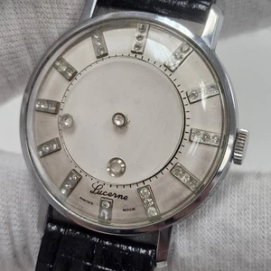 Vintage Lucerne Mystery Dial Mens Dress Watch Diamond Markers Manual Wind Swiss - Picture 1 of 11