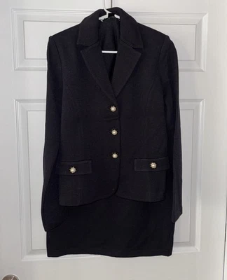 Colección St. John Mujer Blazer Falda Negro Santana Tejido Chaqueta Conjunto Traje Talla 12 Foto 1 de 4