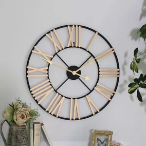 schwarzgold Skelett Wanduhr römische Ziffern Uhr Rund Garten Outdoor - Bild 1 von 3