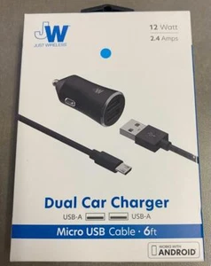 Just Wireless Dual Car Charger USB-A Micro USB Cable 6 Feet - Picture 1 of 1
