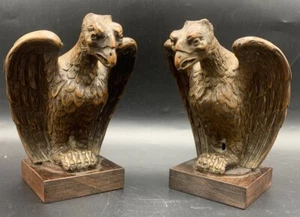 Pair of Antique French Solid Wood Sculptures Eagle Gargoyles Early 19th Century - Picture 1 of 10