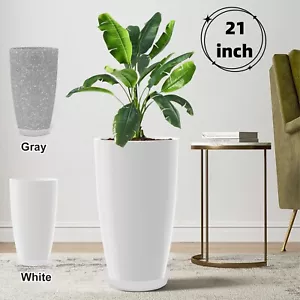 21" Tall Flower Pot Indoor Round Planter Rough Planter w/ Drainage Holes Saucer - Picture 1 of 34