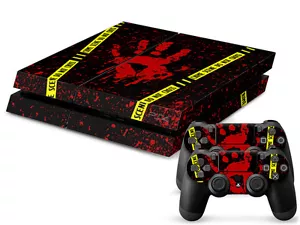 Sony PS4 Playstation 4 Skin Design Sticker Protector Set - Crime Scene Black - Picture 1 of 2