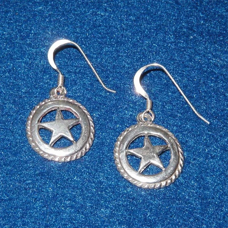 Pendientes Texas Star Plata de Ley con Alambres de Oreja Francesa Hechos en nuestra tienda 925 Foto 1 de 1