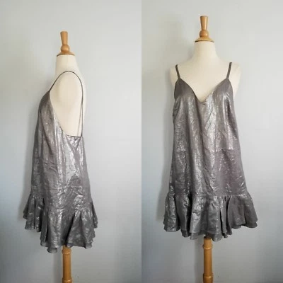 Vestido Y2K BIRD BY JUICY COUTURE Caballero Estrellado Gris Suela Lino Plateado L Nuevo Foto 1 de 4