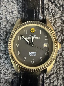 Timex Expedition Men Gold Tone Fluted Bezel Analog Quartz Watch~Date~New Battery - Picture 1 of 4
