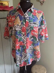Vintage 1980's Hawaiian Shirt Women's L/XL Retro Florals Faucetti - Picture 1 of 5