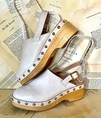 Anthropologie Kelsi Dagger Brooklyn Warehouse Clog Ivory Crinkle Leather 10 NEW - Image 1 of 4
