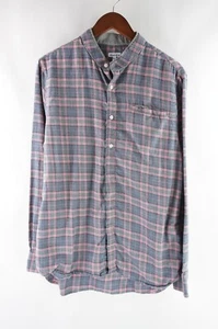 Steven Alan Size Medium Pink Gray Plaid Button Up Shirt Band Collar Cotton Men - Imagen 1 de 8