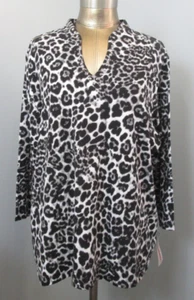 NWT Ruby Rd Black & Gray Animal Print Top Womens 2X Chest 52 Studded 322-33475 - Picture 1 of 7