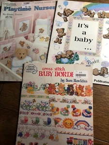3 Cross Stitch Booklets Playtime Nursery, It's a Baby & Sam Hawkins Baby Borders - Picture 1 of 11