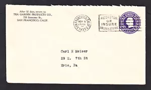 U436a POSTAL ENVELOPE COVER SAN FRANCISCO TO ERIE PENNSYLVANIA 1933 - Picture 1 of 2