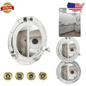 Elegant 20-Inch Nautical Decor Mirror - Aluminum Porthole Style - Picture 1 of 11