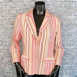 Dialogue Striped Pink Two Button Fitted Blazer Women's Size Small - Picture 1 of 6