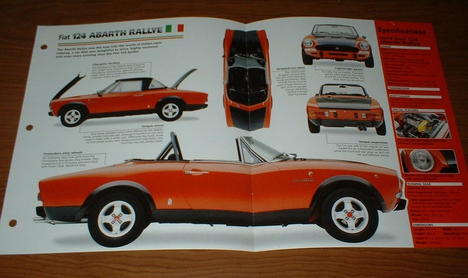 Fiat 124 Abarth Rallye 1974 hoja de especificaciones folleto foto póster impresión información 74 Foto 1 de 1