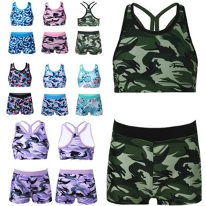 Kids Girl's Swimsuit Active Swimwear Summer Crop Top With Bottoms Sunbathing - Picture 1 of 39