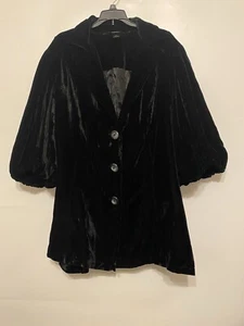 Lane Bryant Black Velvet Coat Womens 26 Whimsigoth Goth Glam 3/4 Puff Sleeves - Picture 1 of 13