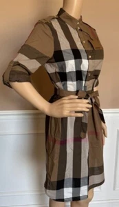 Burberry Kelsy Women’s Toupe Brown Check Dress 4 US (38 Euro) 8080374 NWT $760 - Picture 1 of 14