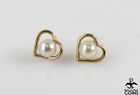 14k Yellow Gold Heart White Round Pearl Stud Earrings