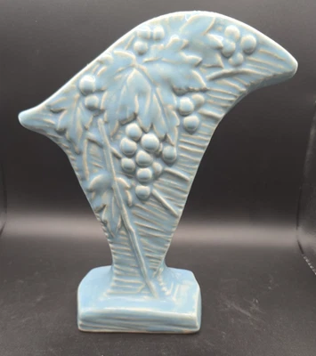 Vintage McCoy Pottery "Leaves and Berries" Fan Vase with Robin's Egg Blue glaze - Image 1 of 4