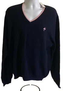 Brooks Brothers maglione uomo 2XL blu navy Supima cotone scollo a V bordo a punta 1818 - Foto 1 di 10