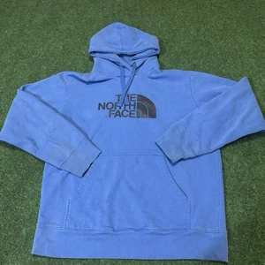 The North Face Hoodie Blue Black Logo Pullover Men’s M Fleece Sweatshirt - Picture 1 of 14