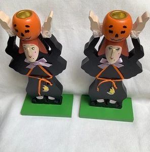 Einzigartige gekrämmte Holz Halloween Hexe Kegel Kerzenhalter 10" - Bild 1 von 8