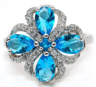 Anillo de plata esterlina genuina sólida 925 con topacio azul y topacio blanco de 2 quilates talla 6 MB5-1 Foto 1 de 3