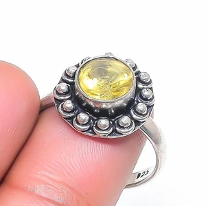 Faceted Lemon Topaz Round Shape Gemstone 925 Sterling Silver Jewelry Ring 9" y73 - Picture 1 of 5