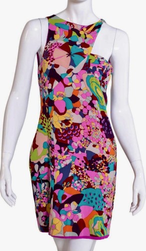 Abito floreale Gianni Versace 92% seta fucsia. Made in Italy.