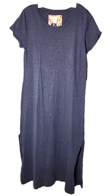 Maxi Camiseta Vestido C&C Azul Cuello Redondo Manga Corta Enrollada Talla Grande Foto 1 de 4