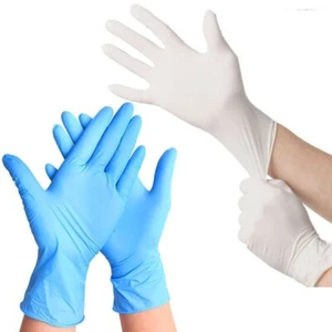 Nitril Gummi Handschuhe puderfrei stark robust Mechaniker wasserdicht blau weiß - Bild 1 von 10
