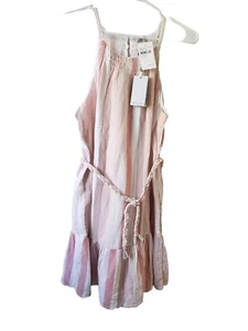 Vestido RAILS Cheyanne Rosa Rayas Algodón Gasa Trenzado Cinturón Volantes Nuevo con Etiquetas $188 Talla M - Imagen 1 de 8