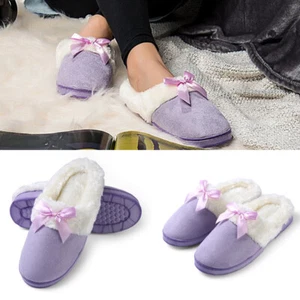Aerusi Purple Women Plush Slippers Anti Slip Cozy Soft Warm Bedroom Shoes 7-10 - Picture 1 of 12