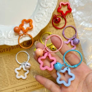 Metal Keyrings With Open Ring Buckle Star Bells Pendant Colored Keychain - Picture 1 of 21