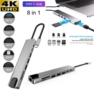 8 in 1 USB-C HUB Type-C USB Multiport USB 3.0 4K HDMI RJ45 Ethernet Micro SD TF - Picture 1 of 30