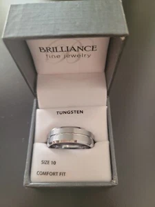 Brillance Men's Polished White Tungsten Grooved Comfort Fit Wedding Band Size 10 - Picture 1 of 5