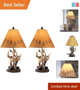 Set of 2 Rustic Cabin Table Lamps with Antler Accents - Cozy Home Lighting - Picture 1 of 7