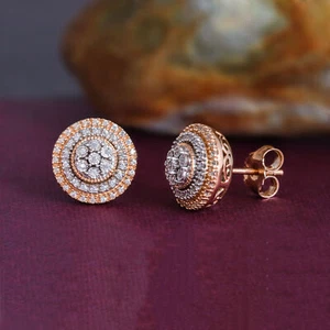 Rose Gold Plated Silver 1/4Ct TDW Diamond Composite Double Halo Stud Earring - Picture 1 of 7
